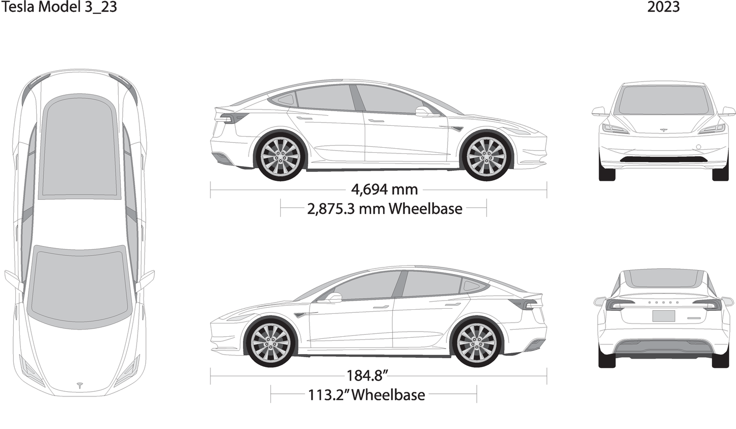 2023 Tesla Model 3 V23 Vehicle Wrap Template