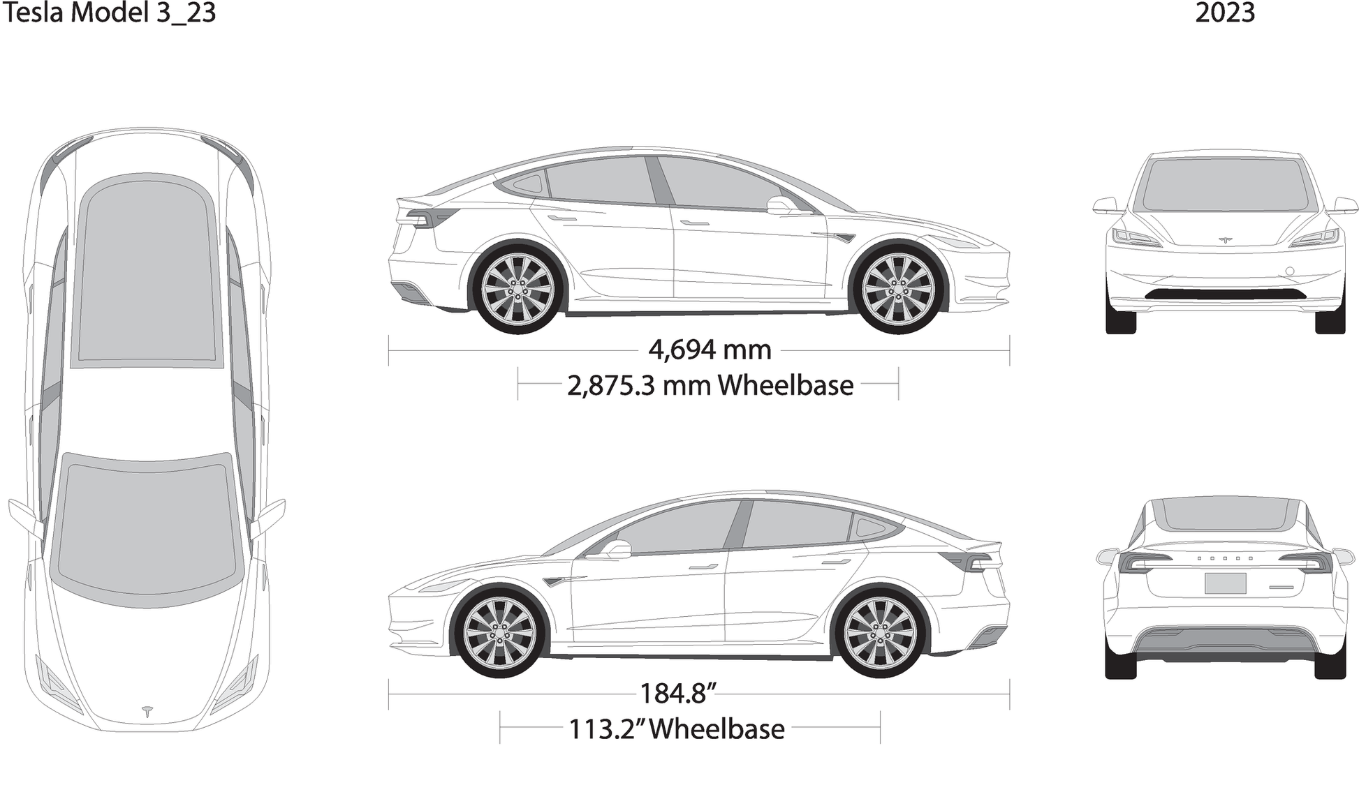 2023 Tesla Model 3 V23 Vehicle Wrap Template