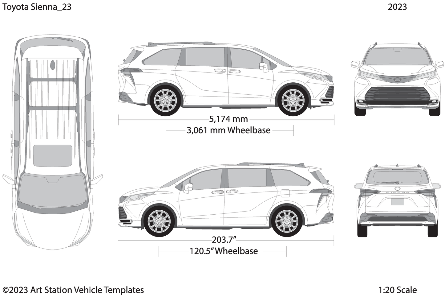 2023 Toyota Sienna V23 Vehicle Wrap Template